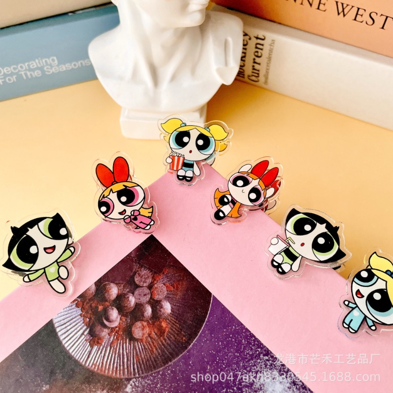 Office Supply Cart - 6 adet Kawaii Powerpuffs kızlar akrilik